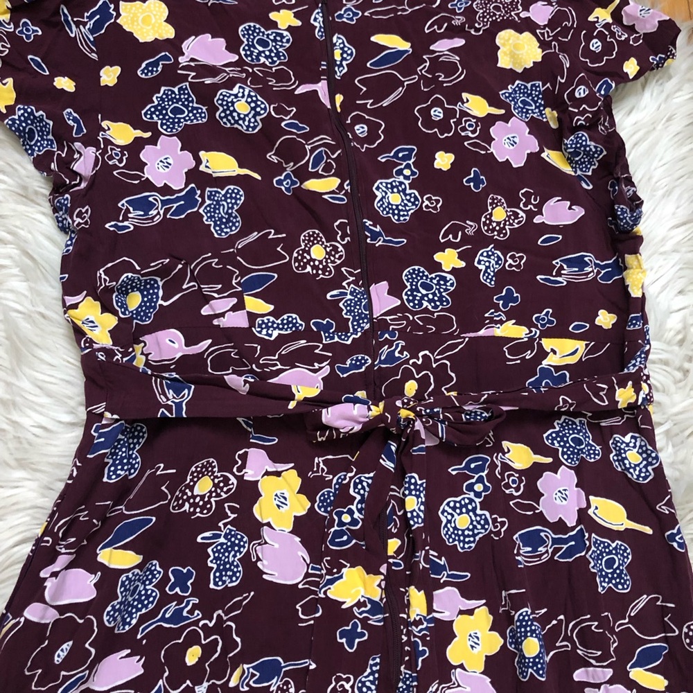Modcloth Floral Print Flowy Chiffon Hi Low Yellow Plum Purple Maxi Dress size XL - Picture 8 of 16